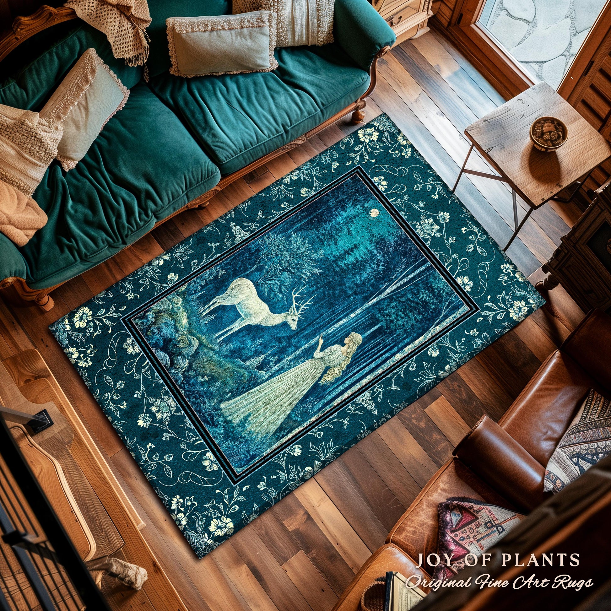 Moonlit Fairytale Mystic Accent Rug | Misty Moonlit Landscape Whimsical Area Rug Storybook Theme Maximalist Bedroom Coquette Whimsical Art |