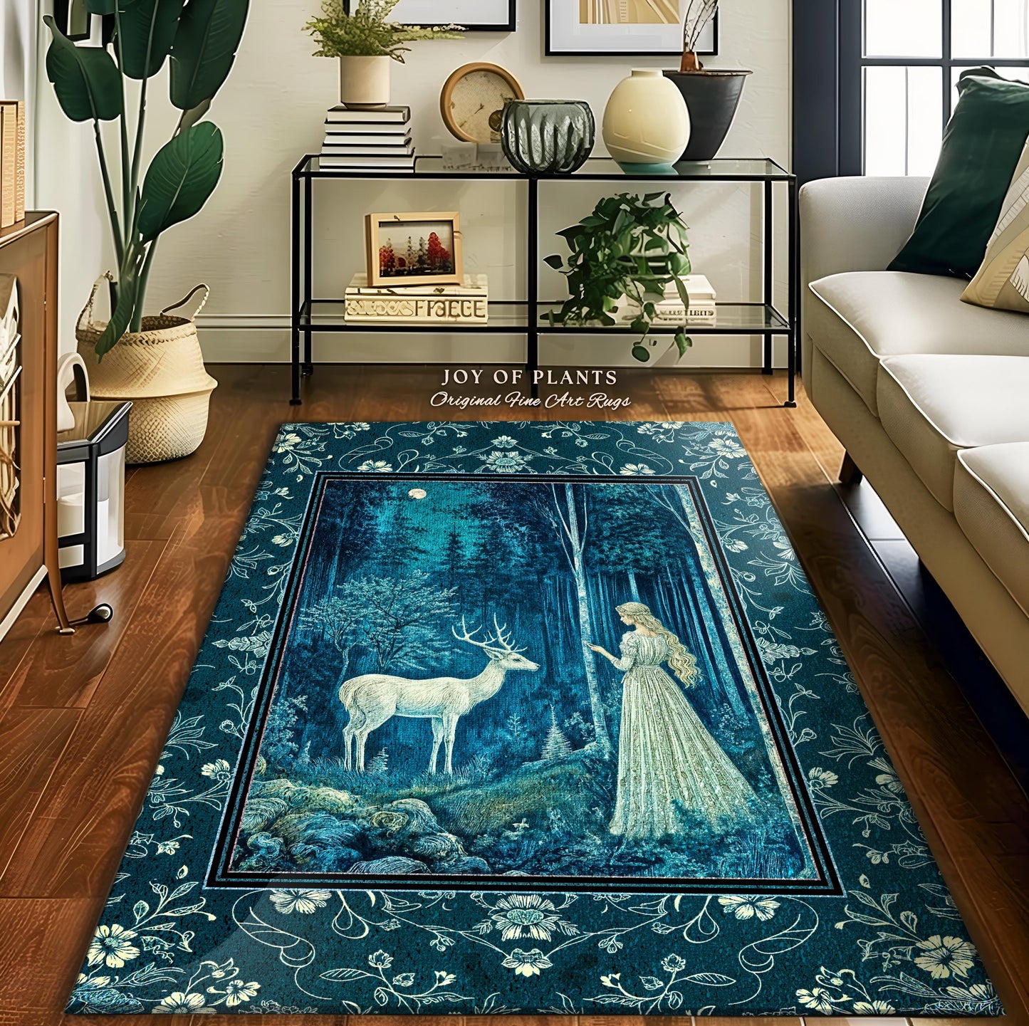 Moonlit Fairytale Mystic Accent Rug | Misty Moonlit Landscape Whimsical Area Rug Storybook Theme Maximalist Bedroom Coquette Whimsical Art |