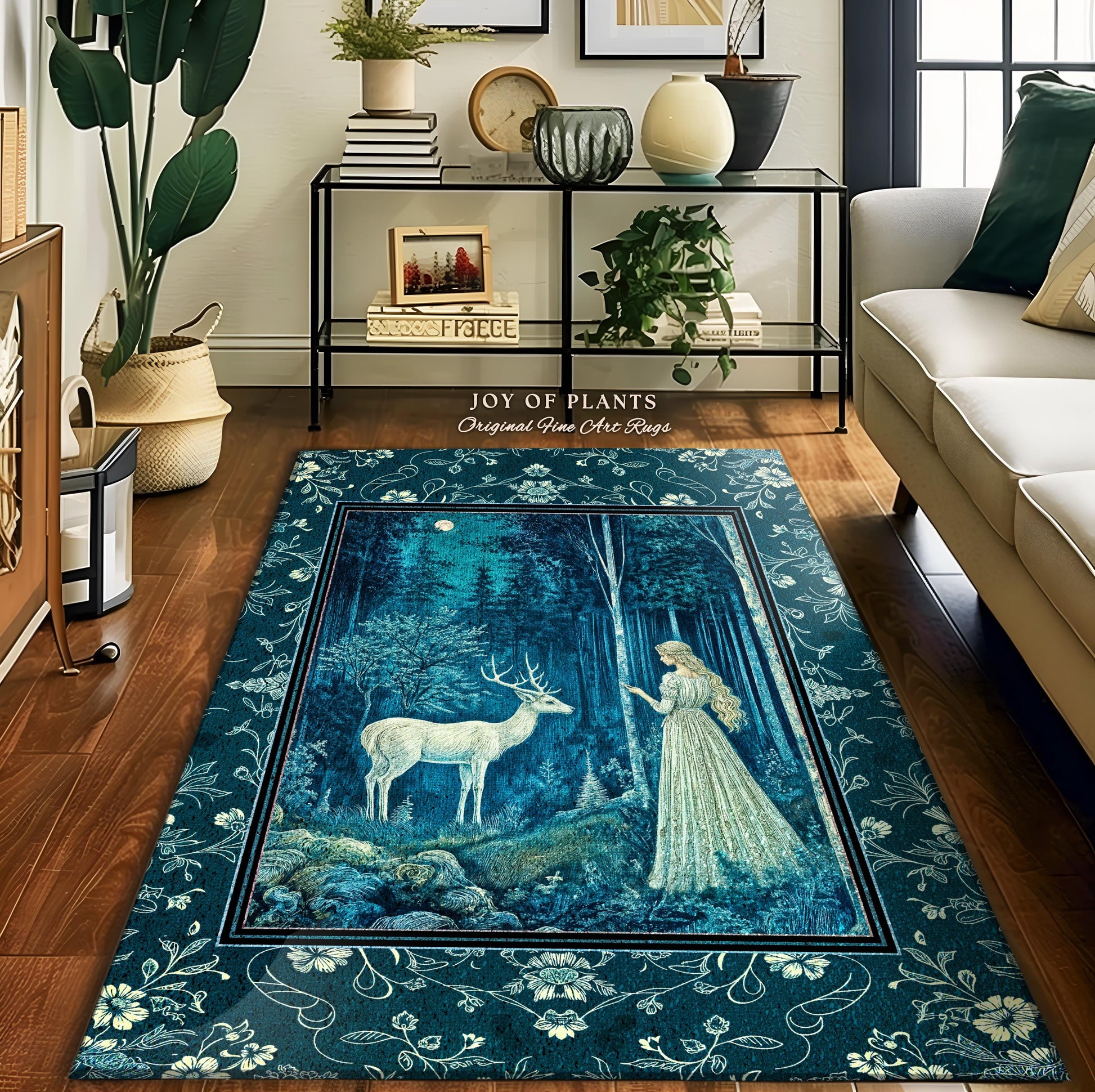 Moonlit Fairytale Mystic Accent Rug | Misty Moonlit Landscape Whimsical Area Rug Storybook Theme Maximalist Bedroom Coquette Whimsical Art |