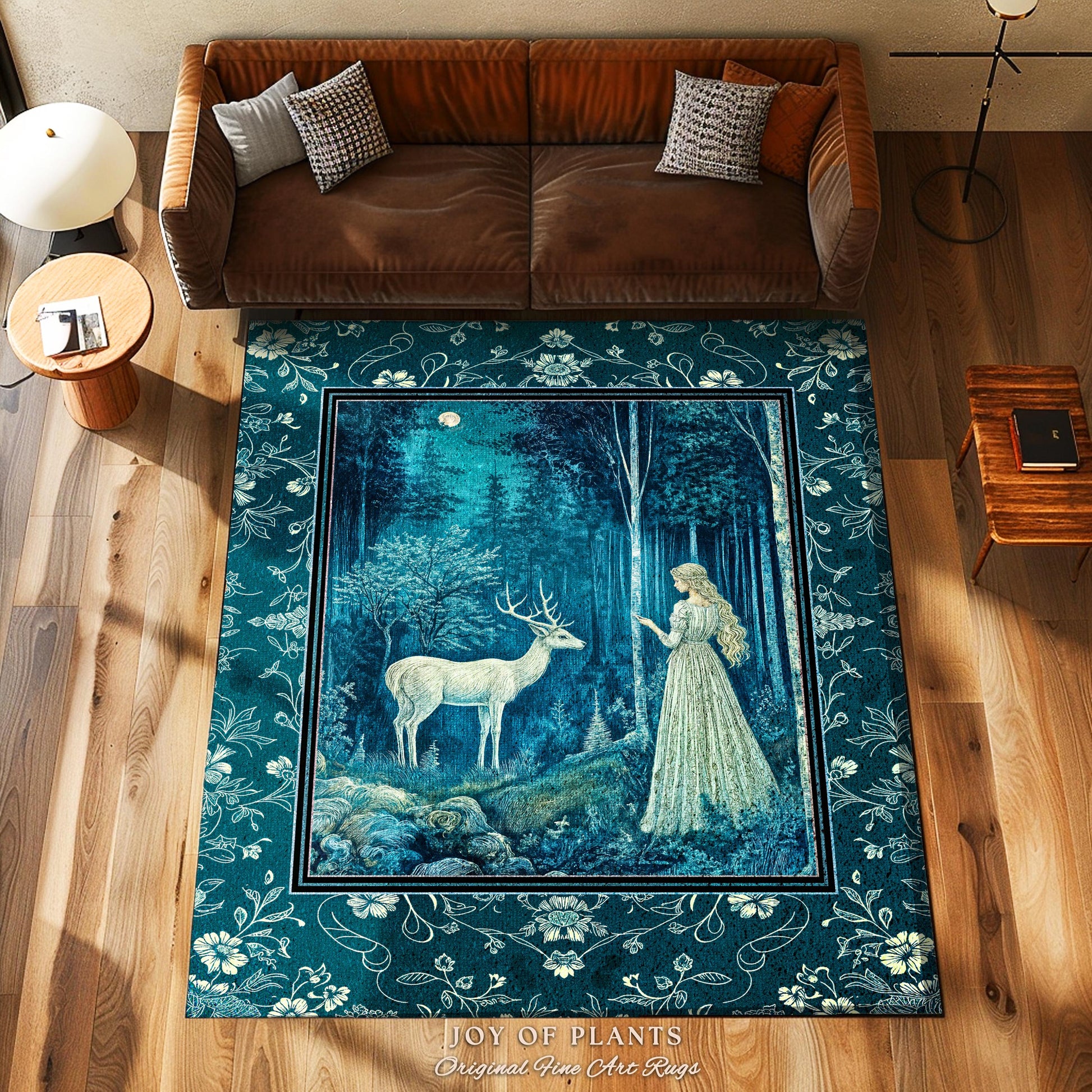 Moonlit Fairytale Mystic Accent Rug | Misty Moonlit Landscape Whimsical Area Rug Storybook Theme Maximalist Bedroom Coquette Whimsical Art |