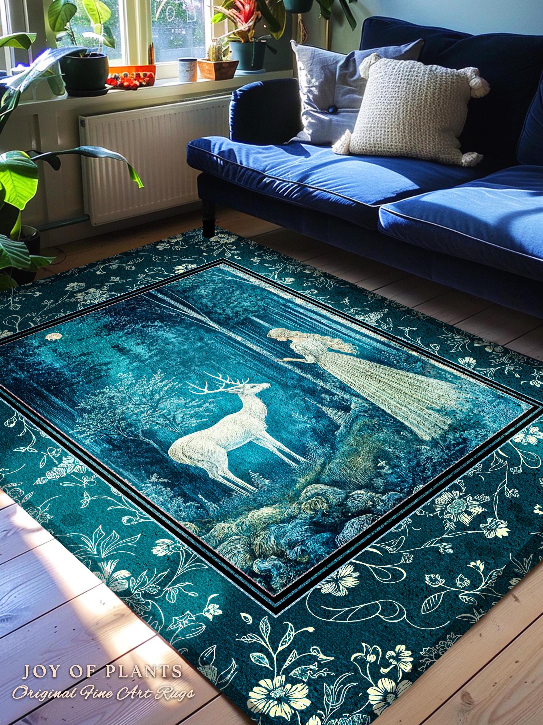 Moonlit Fairytale Mystic Accent Rug | Misty Moonlit Landscape Whimsical Area Rug Storybook Theme Maximalist Bedroom Coquette Whimsical Art |