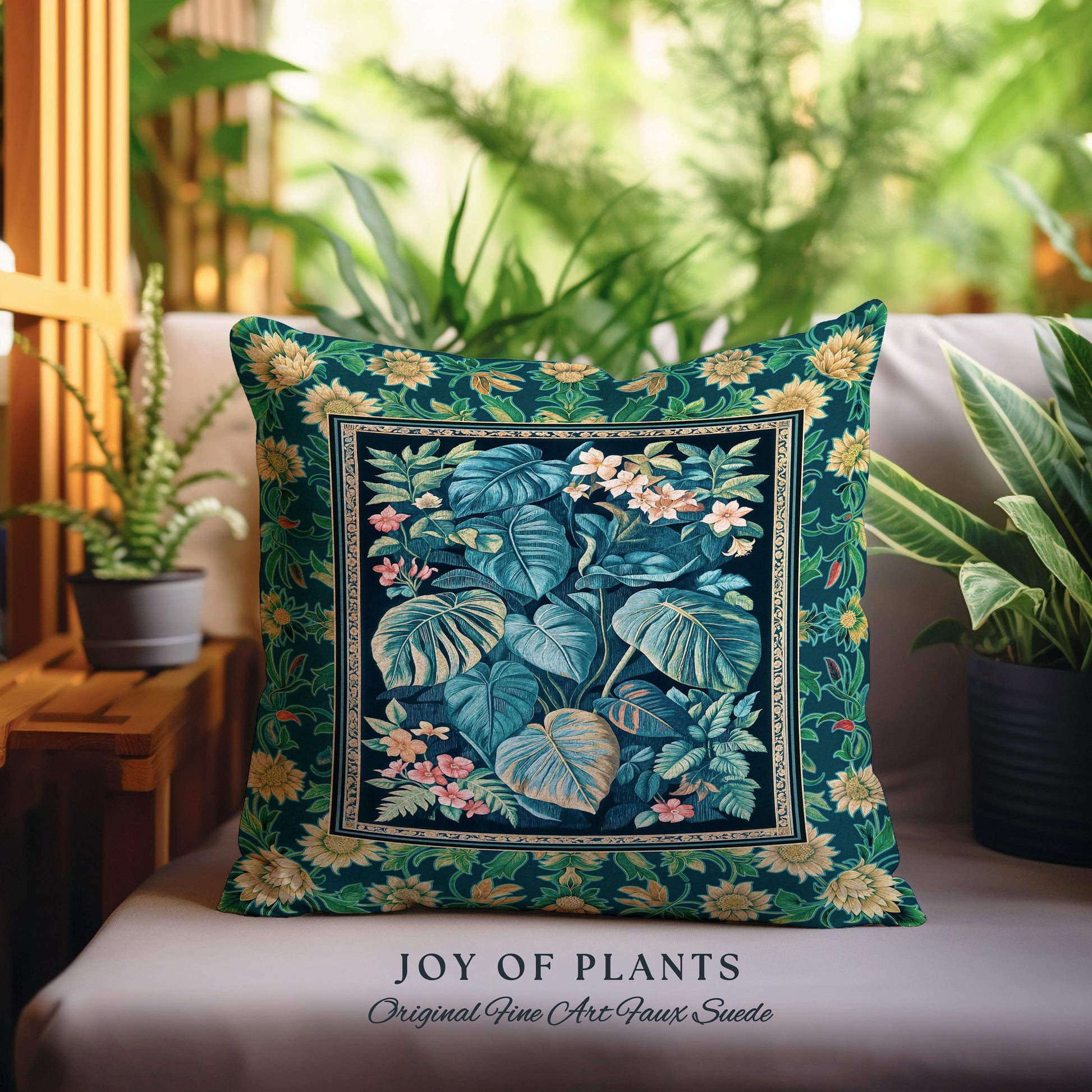 Ethereal Botanicals Woven Tapestry Pillow | Houseplant Bedroom Monstera Maximalist Leaf Bedding Dark Academia Leaves Aesthetic Woven Cushion