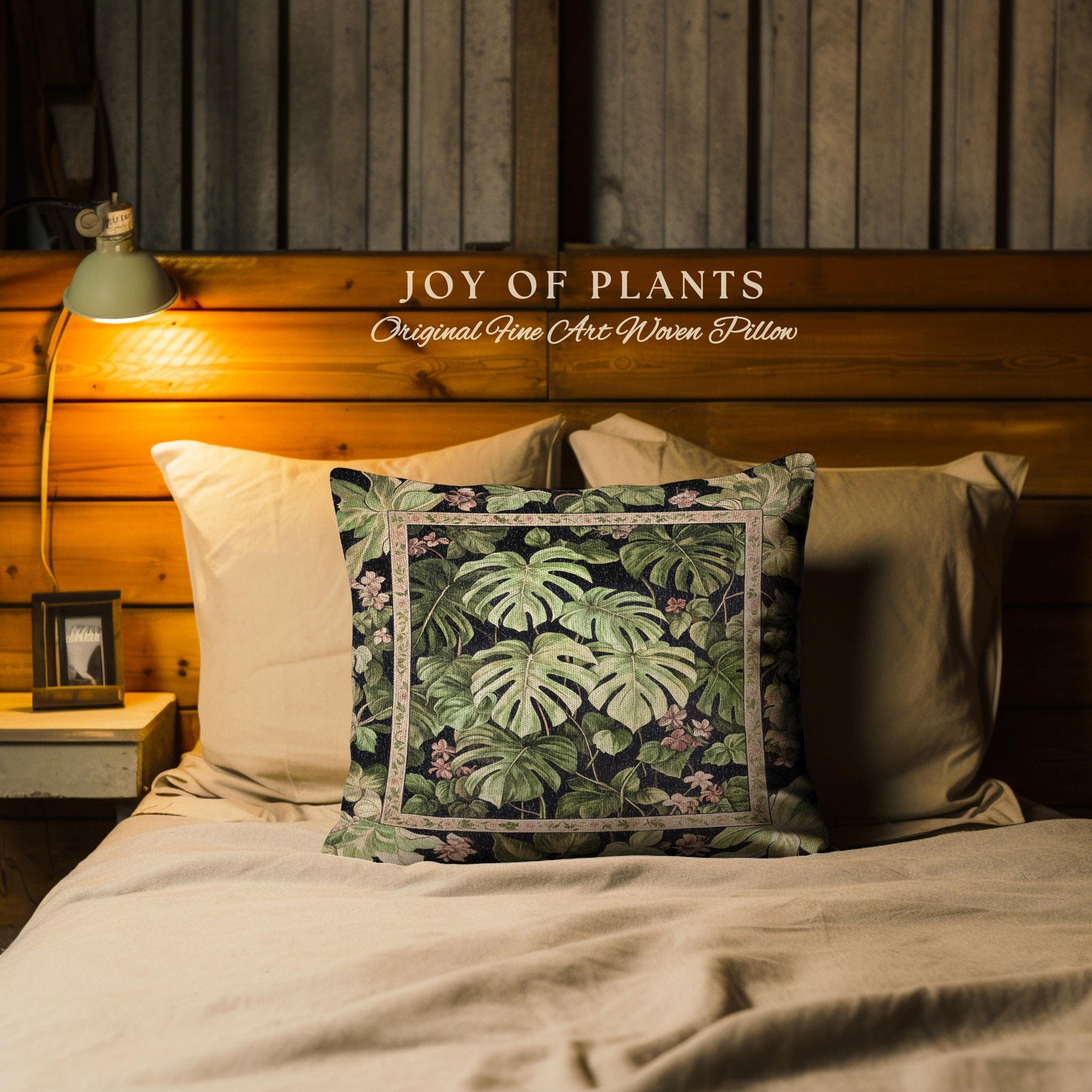 Ethereal Monstera Woodland Botanical Pillow | Tropical Aesthetic Dark Floral Houseplant Lover Whimsical Home Decor Woven Tapestry Cushion |