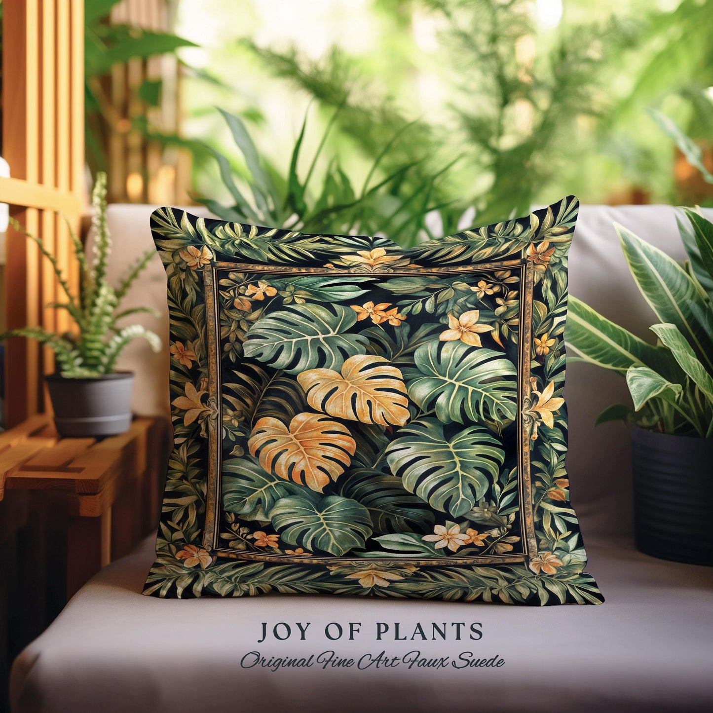 Floral Foliage Woven Monstera Pillow | Whimsical Cottagecore Charm Jungle Vibes Forestcore Woven Throw Pillow Enchanted Houseplant Lover |
