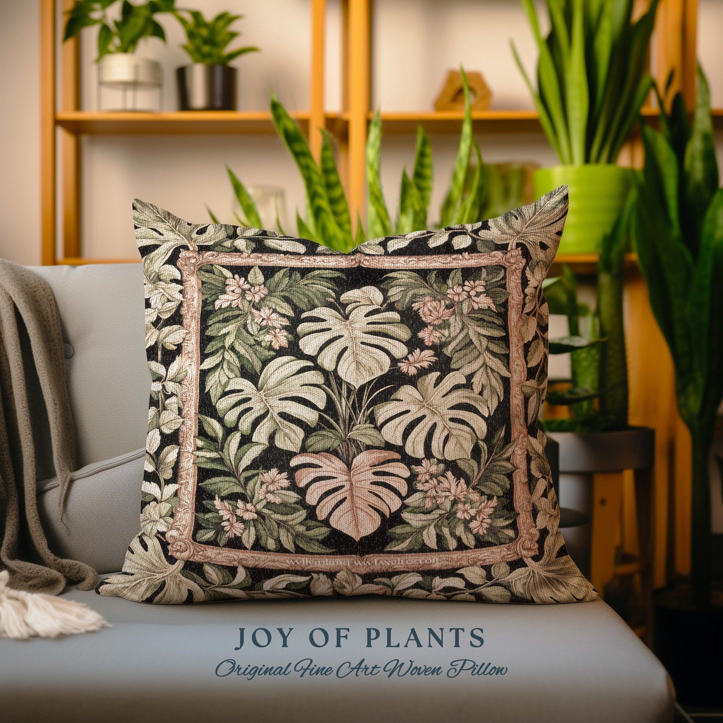 Forestcore Tropigoth Woven Pillow | Jungle Whimsy Dark Academia Bedroom Cottagecore Houseplant Lover Maximalist Tapestry Cushion Botanical |