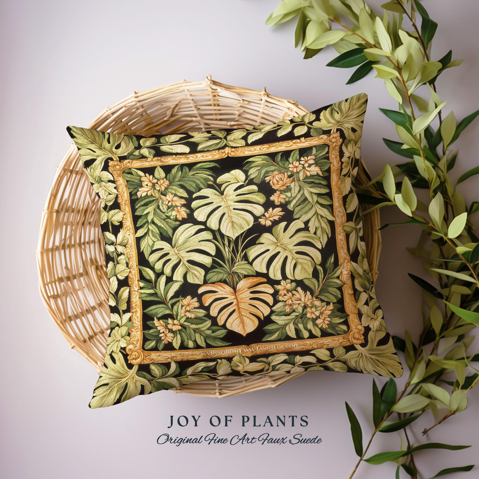 Forestcore Tropigoth Woven Pillow | Jungle Whimsy Dark Academia Bedroom Cottagecore Houseplant Lover Maximalist Tapestry Cushion Botanical |