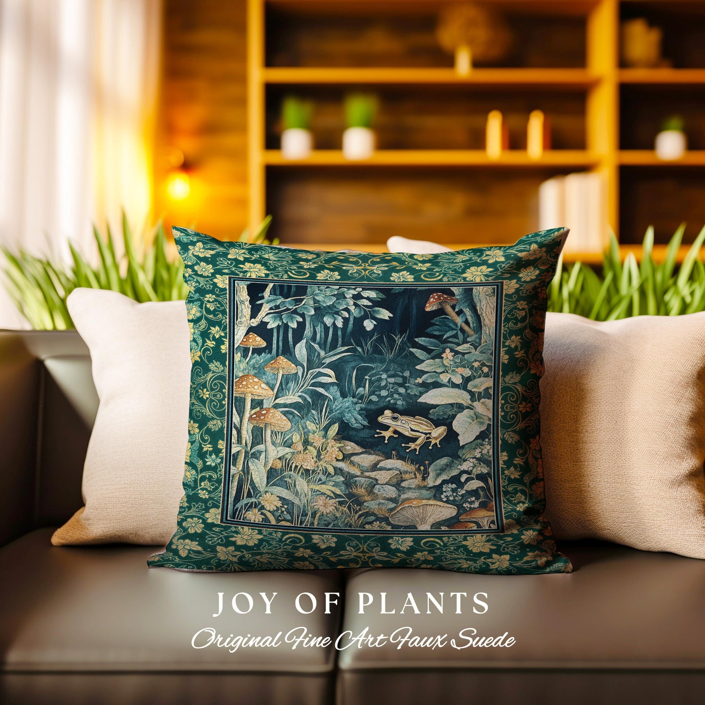 Retro Fungi Forest Accent Pillow | Botanical Wonders Mystic Cute Outdoorsy Cushion for Eclectic Bedroom Goblincore Fairycore Woodland Whimsy