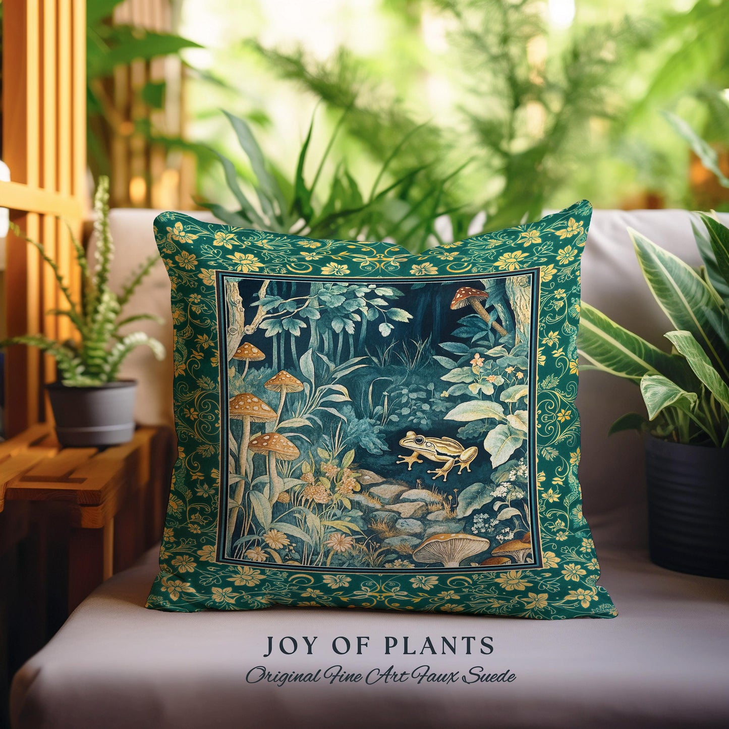 Retro Fungi Forest Accent Pillow | Botanical Wonders Mystic Cute Outdoorsy Cushion for Eclectic Bedroom Goblincore Fairycore Woodland Whimsy