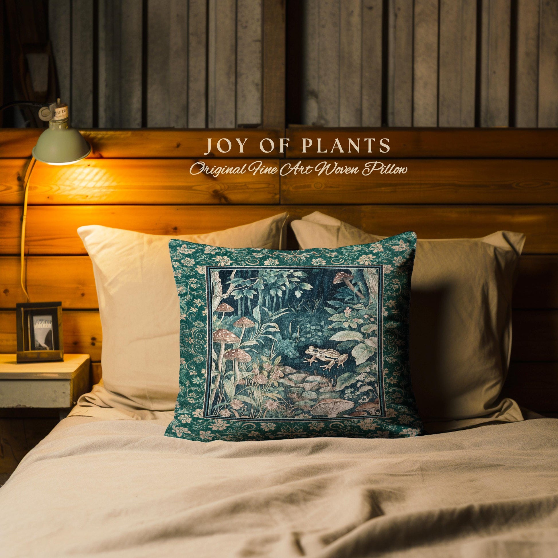 Retro Fungi Forest Accent Pillow | Botanical Wonders Mystic Cute Outdoorsy Cushion for Eclectic Bedroom Goblincore Fairycore Woodland Whimsy