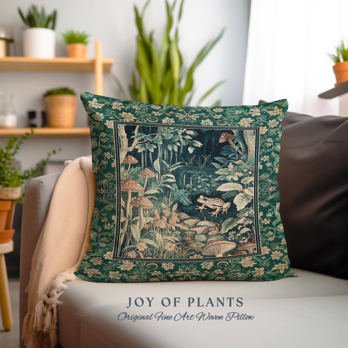 Retro Fungi Forest Accent Pillow | Botanical Wonders Mystic Cute Outdoorsy Cushion for Eclectic Bedroom Goblincore Fairycore Woodland Whimsy