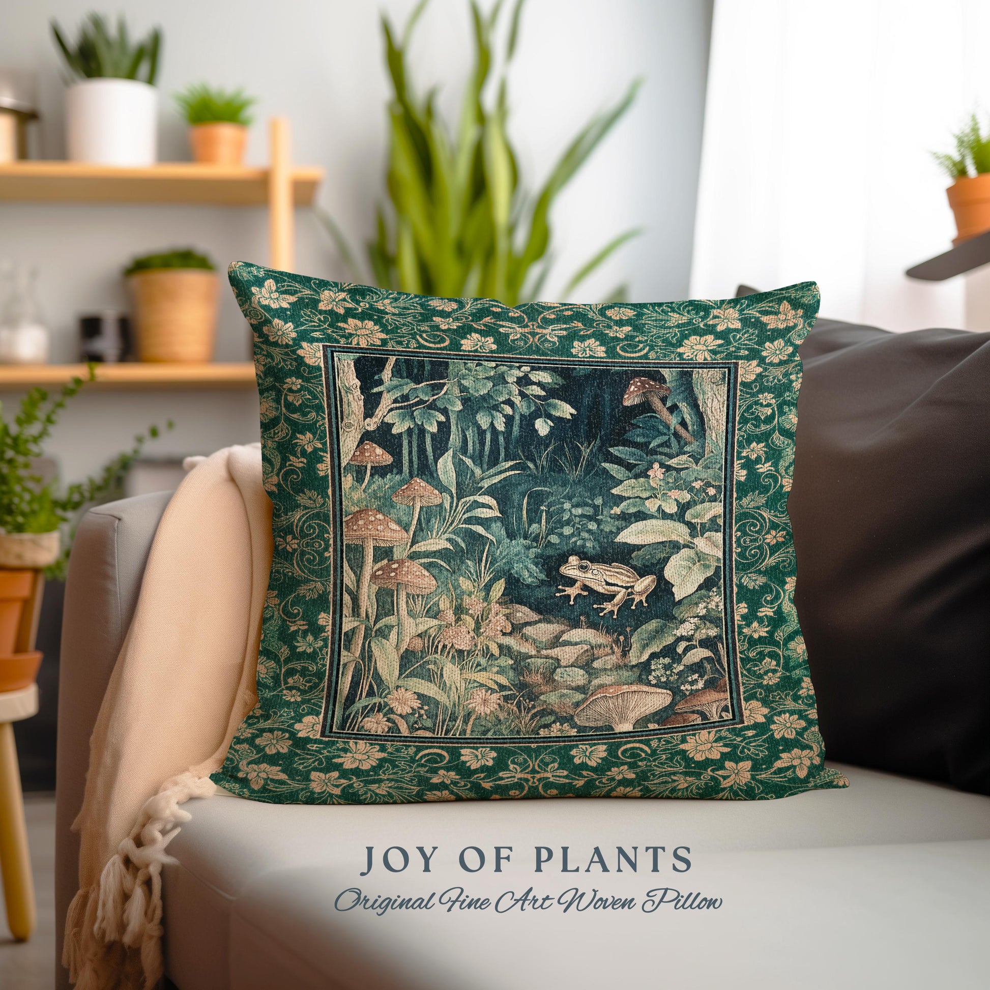 Retro Fungi Forest Accent Pillow | Botanical Wonders Mystic Cute Outdoorsy Cushion for Eclectic Bedroom Goblincore Fairycore Woodland Whimsy
