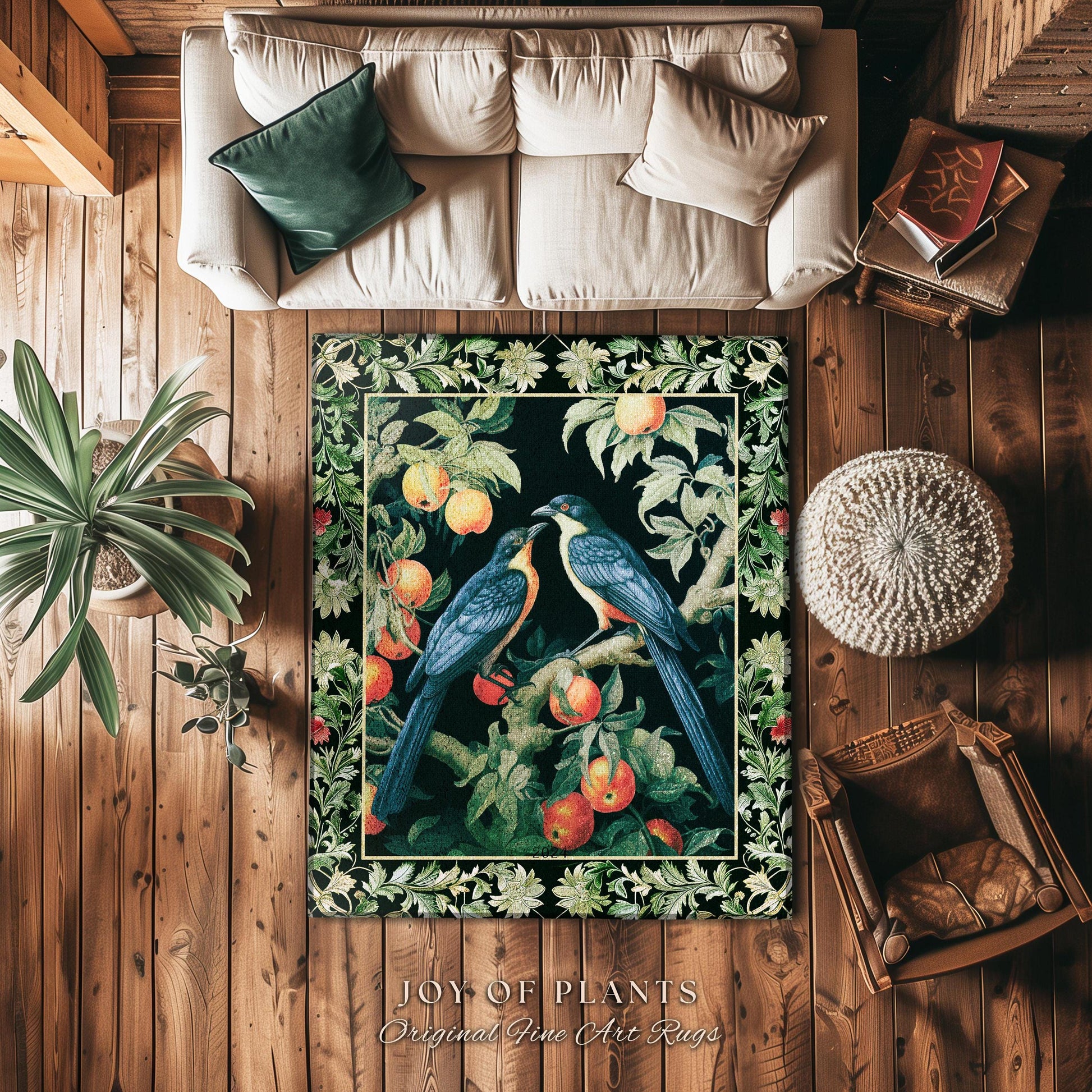 Victorian Gothic Woodland Bird Botanical Rug | Dark Cottagecore Decor Bird Crowcore Gothic Raven Dark Academia Love Bird Gift Forestcore Rug