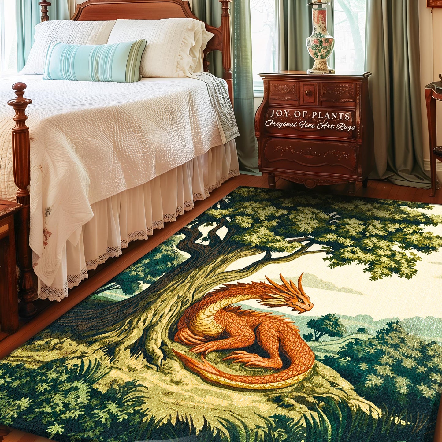 Antique Aesthetic Dragon Rug Rustic Woodland Fairytale Farmhouse Decor | Whimsical Fantasy Medieval Art Forestcore Goblincore Home Accent