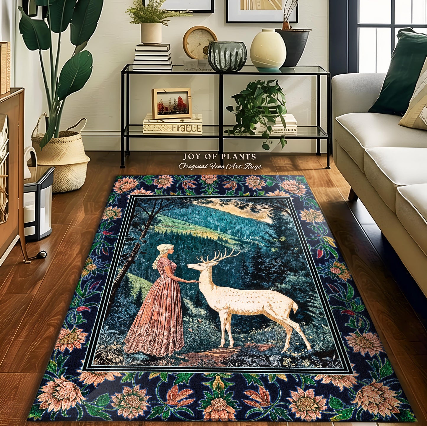 Victorian Floral Fantasy Area Rug | Ornate Botanical Landscape Accent Rug Maximalist Gothic Folklore Whimsical Bedroom Carpet Elven Princess