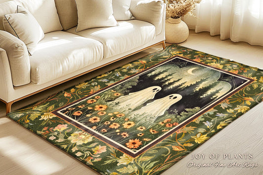 Celestial Ghost Friends Gothic Rug | Moonlit Cottagecore Magic Woodland Area Rug Cottagegoth Magic Spirits Whimsical Enchanted Boho Decor