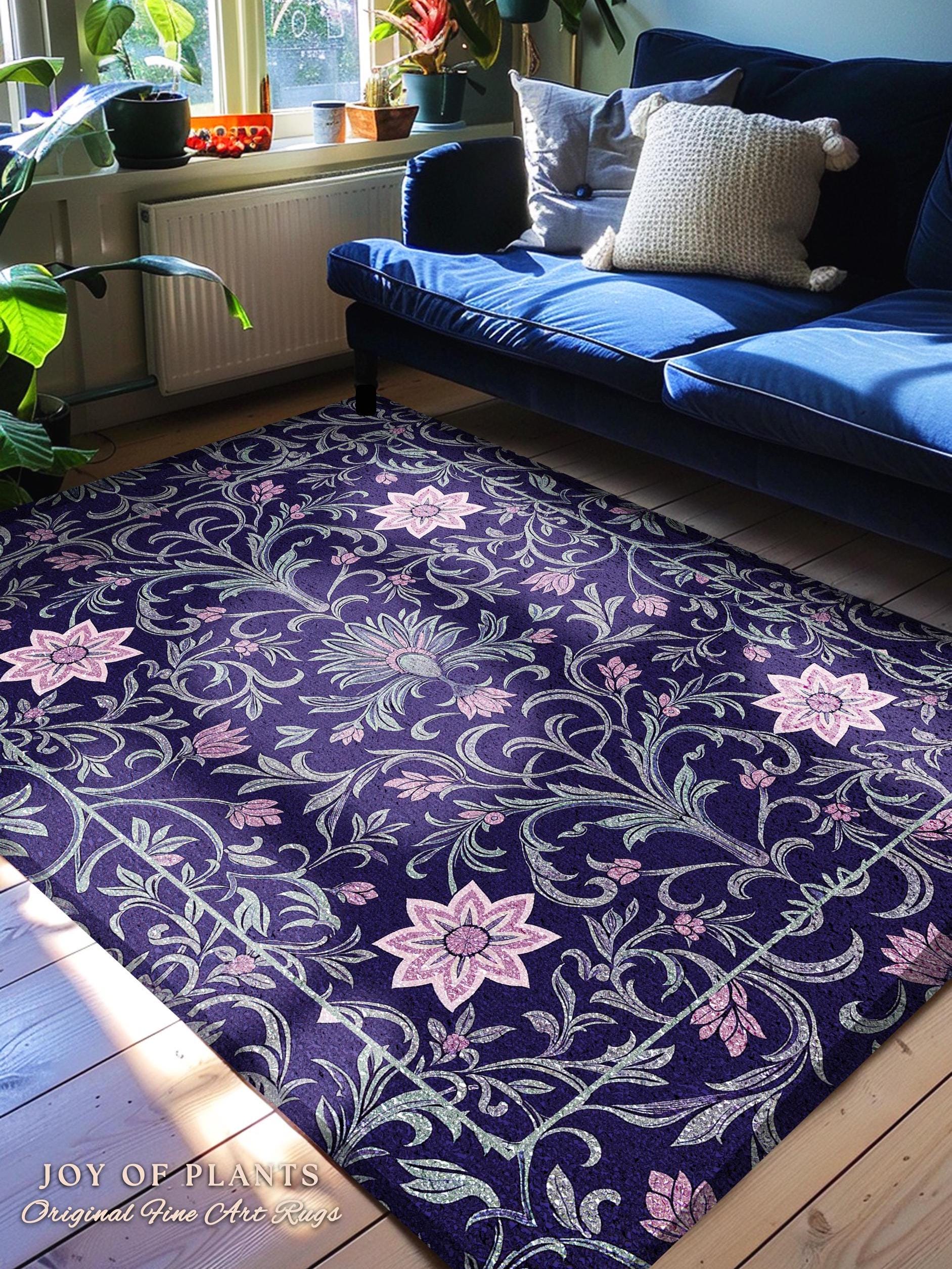 Art Deco Aesthetic Floral Area Rug | Whimsical Maximalist Ornate Dark Renaissance Style Art Deco Aesthetic Lavender Purple Botanical Rug