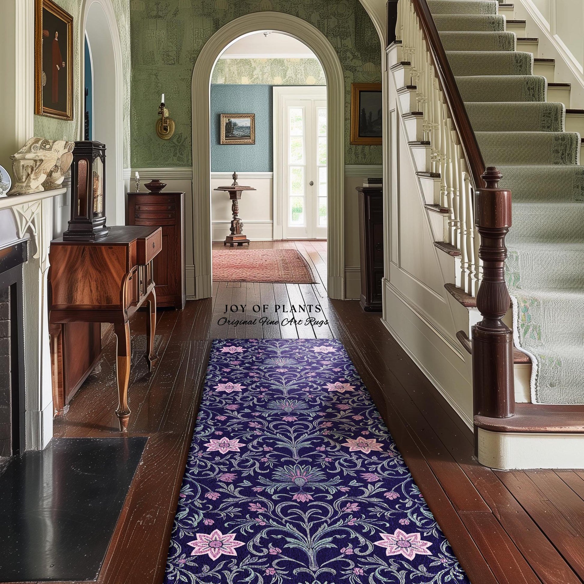 Art Deco Aesthetic Floral Area Rug | Whimsical Maximalist Ornate Dark Renaissance Style Art Deco Aesthetic Lavender Purple Botanical Rug