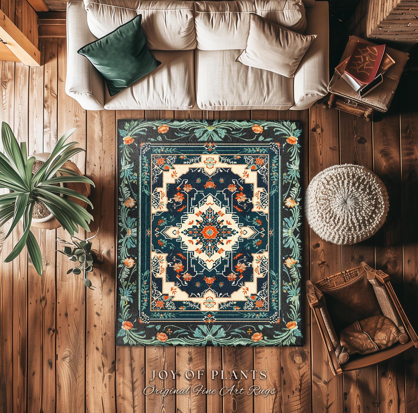 Teal and Orange Ornate Area Rug | Bohemian Room Decor Hippie Aesthetic Multicolor Floor Rug Playful Bedroom Accent Rug Nordic Pastel Style |