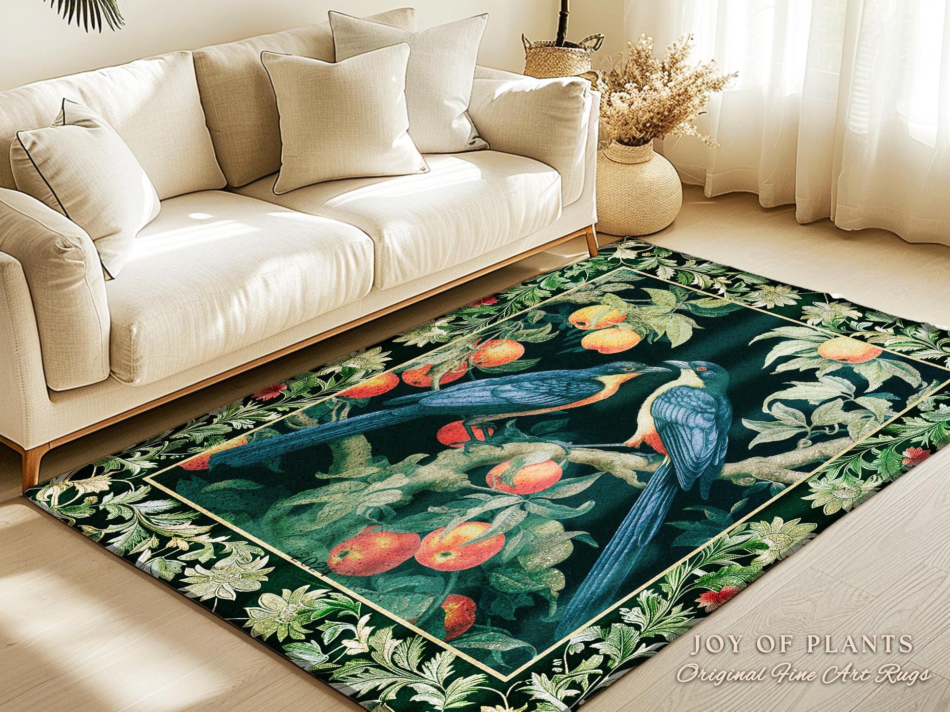 Victorian Gothic Woodland Bird Botanical Rug | Dark Cottagecore Decor Bird Crowcore Gothic Raven Dark Academia Love Bird Gift Forestcore Rug