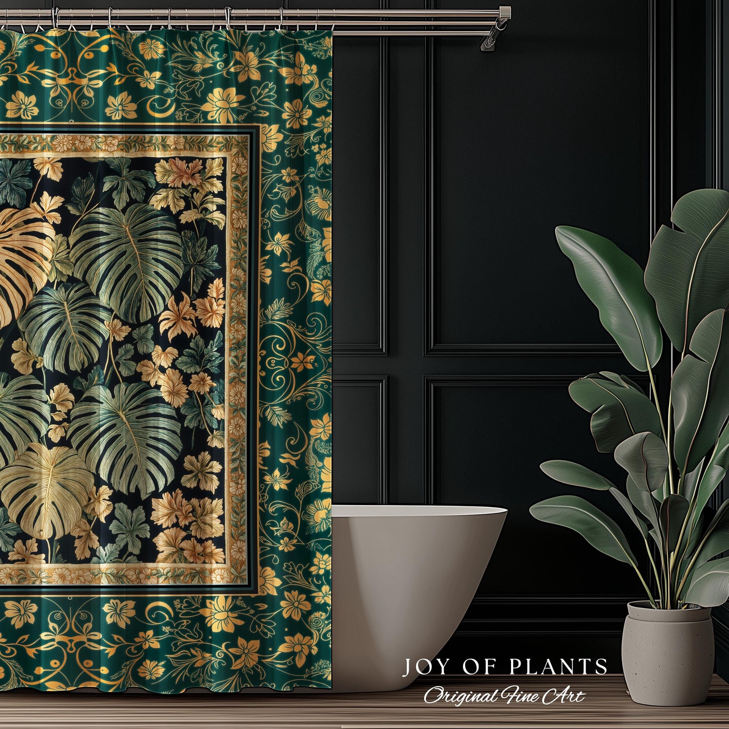 Enchanted Grove Botanical Shower Curtain | Forestcore Home Decor Cottagecore Maximalist Whimsical Monstera Vibes Trendy Bathroom Artwork |