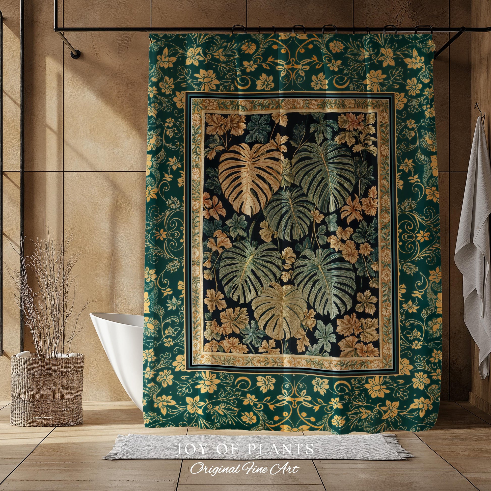 Enchanted Grove Botanical Shower Curtain | Forestcore Home Decor Cottagecore Maximalist Whimsical Monstera Vibes Trendy Bathroom Artwork |