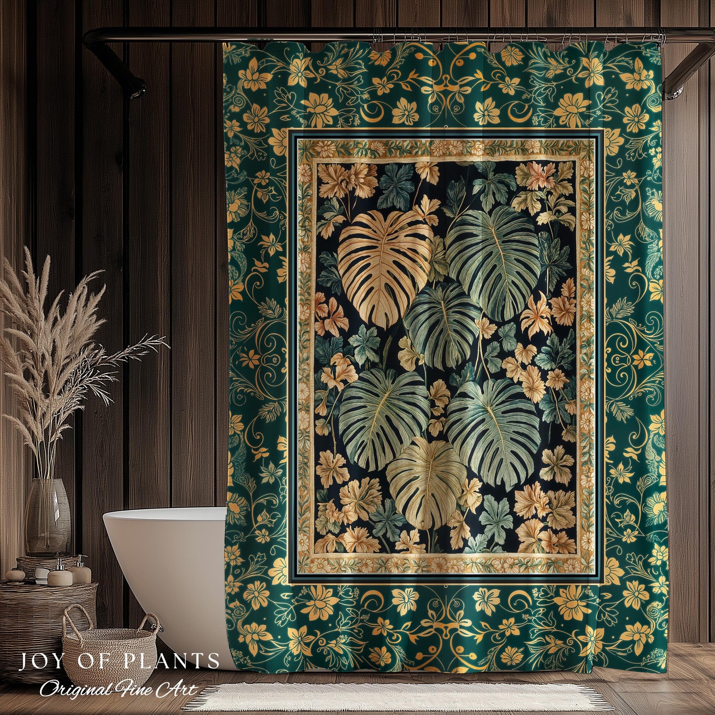 Enchanted Grove Botanical Shower Curtain | Forestcore Home Decor Cottagecore Maximalist Whimsical Monstera Vibes Trendy Bathroom Artwork |