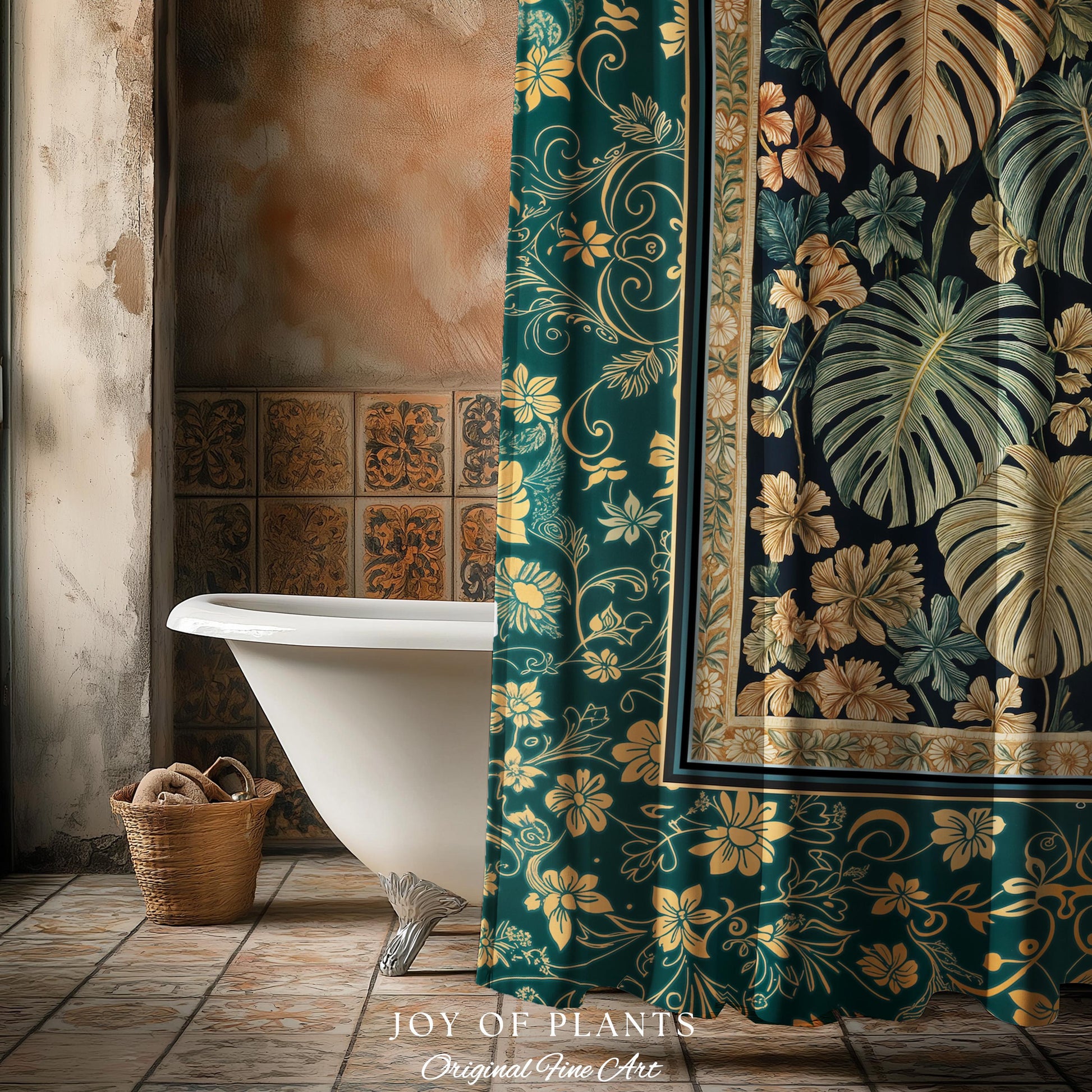 Enchanted Grove Botanical Shower Curtain | Forestcore Home Decor Cottagecore Maximalist Whimsical Monstera Vibes Trendy Bathroom Artwork |