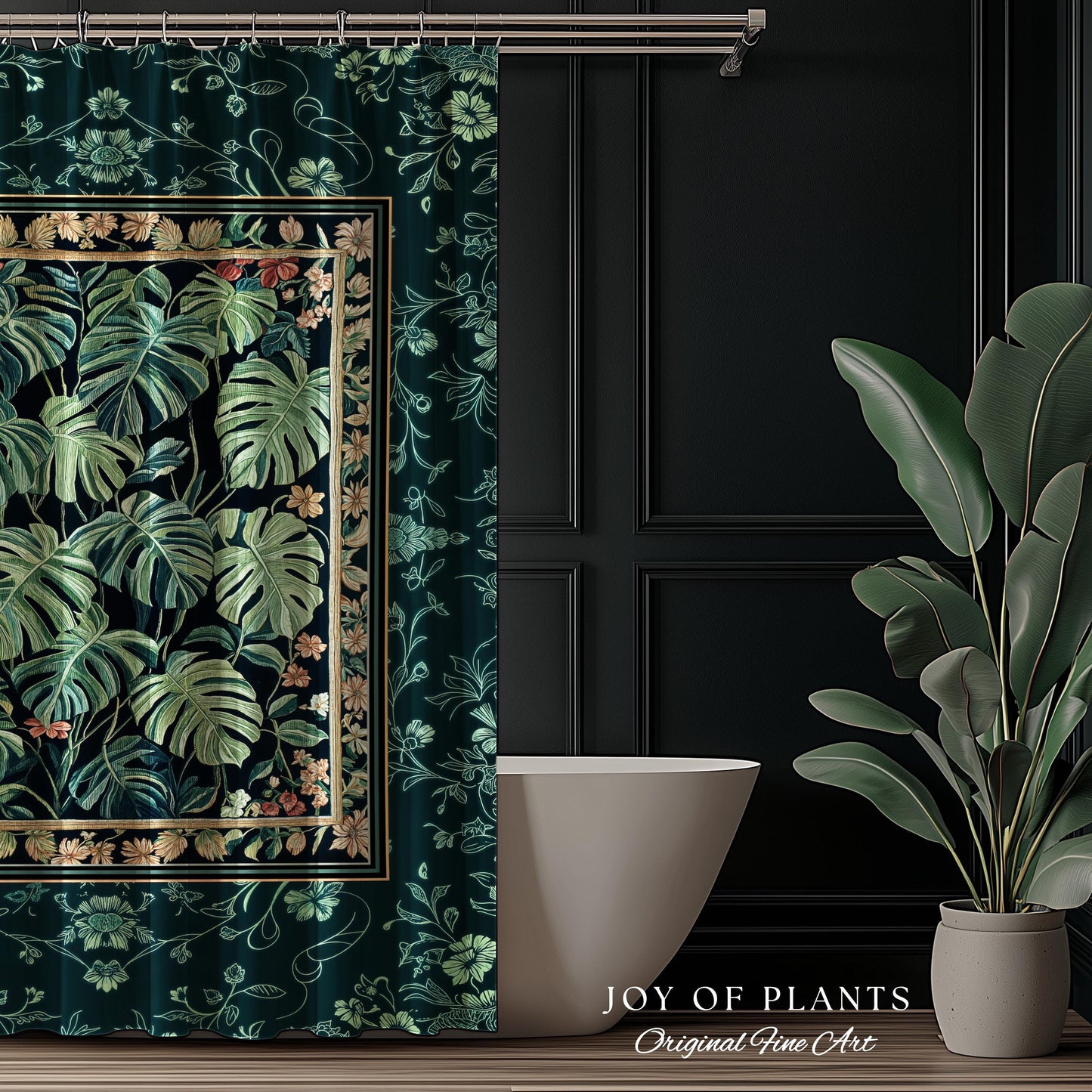Dark Woodland Maximalist Monstera Shower Curtain | Tropigoth Botanical Bathroom Houseplant Lover Forestcore Costal Aesthetic Emerald Green |