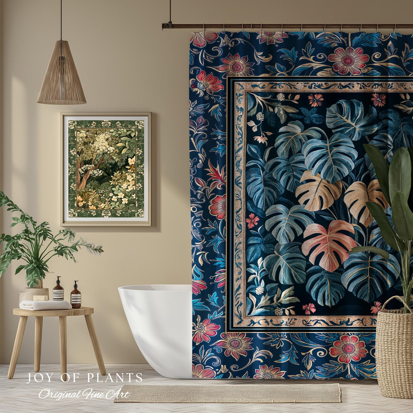 Serene Monstera Forest Shower Curtain | Enchanted Tropigoth Bathroom Whimsical Cottagecore Houseplant Lover Mystic Aesthetic Boho Colorful |