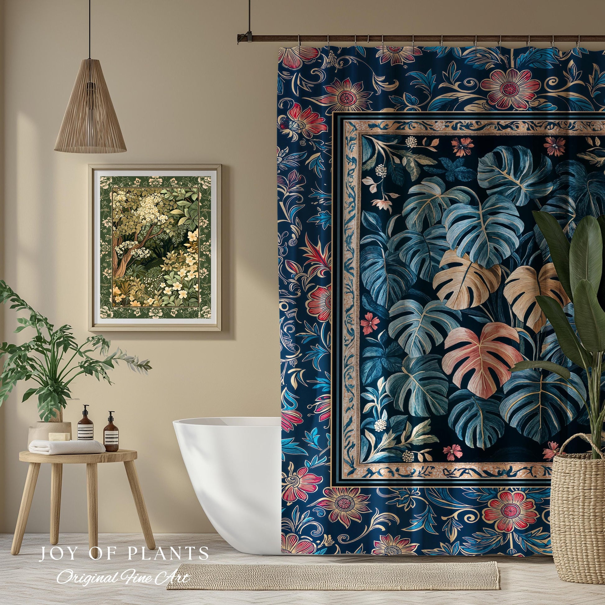 Serene Monstera Forest Shower Curtain | Enchanted Tropigoth Bathroom Whimsical Cottagecore Houseplant Lover Mystic Aesthetic Boho Colorful |