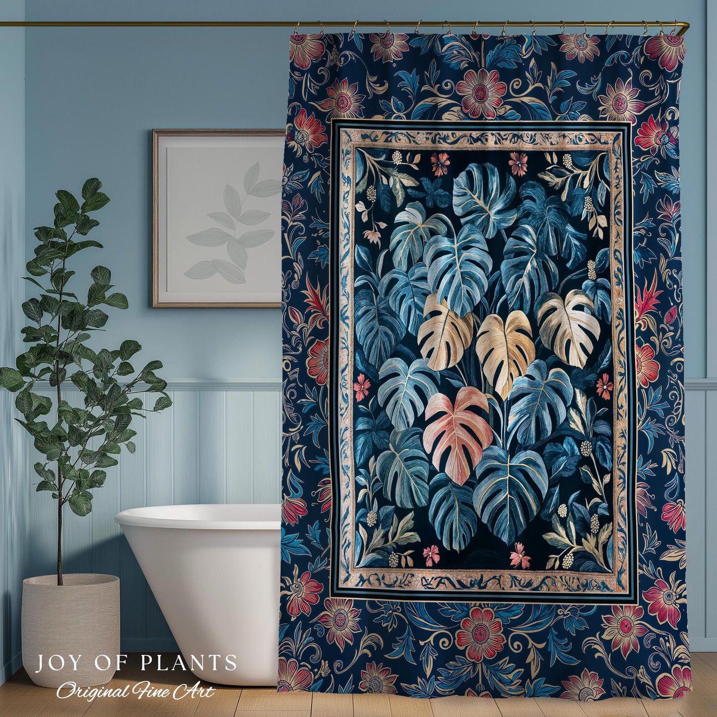 Serene Monstera Forest Shower Curtain | Enchanted Tropigoth Bathroom Whimsical Cottagecore Houseplant Lover Mystic Aesthetic Boho Colorful |