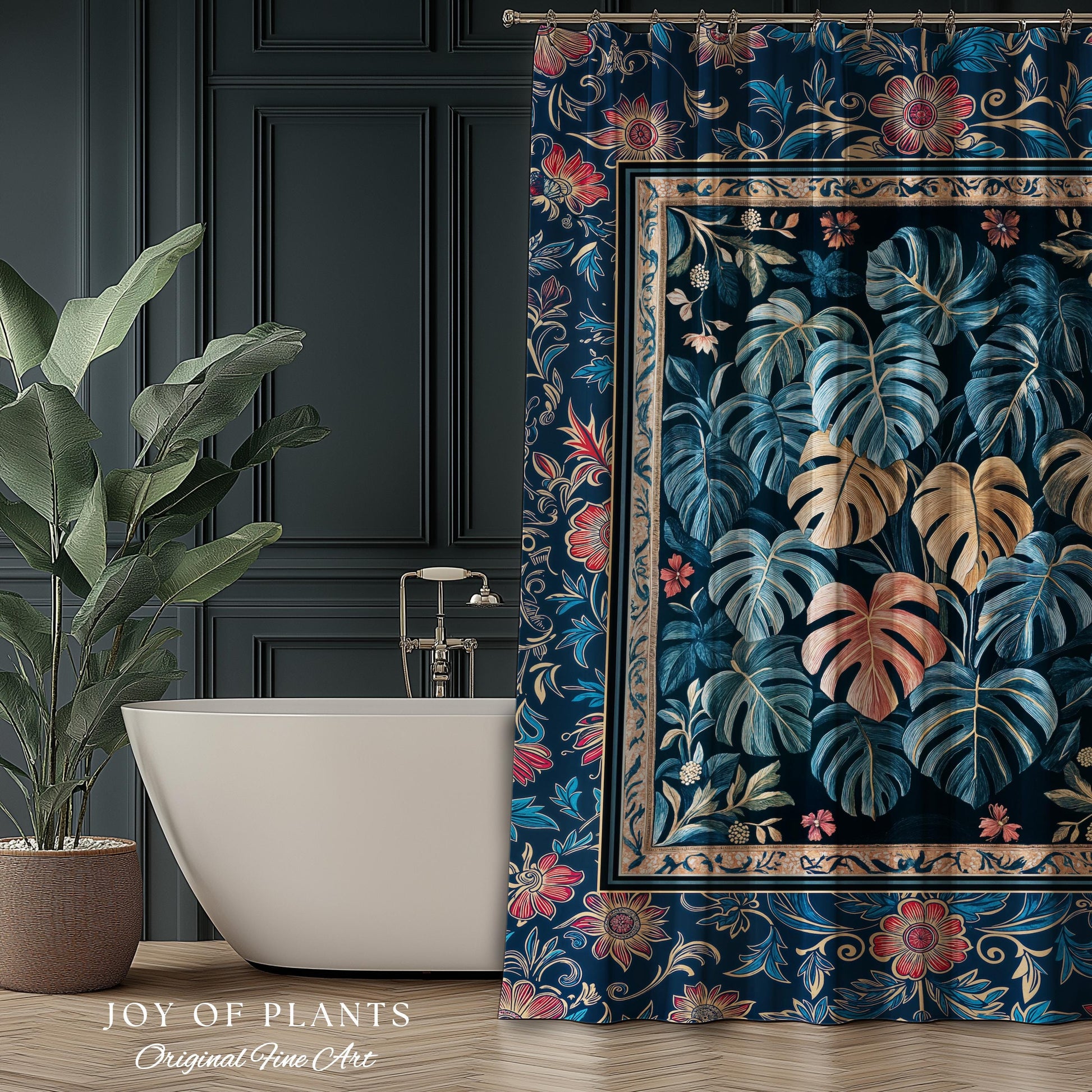 Serene Monstera Forest Shower Curtain | Enchanted Tropigoth Bathroom Whimsical Cottagecore Houseplant Lover Mystic Aesthetic Boho Colorful |