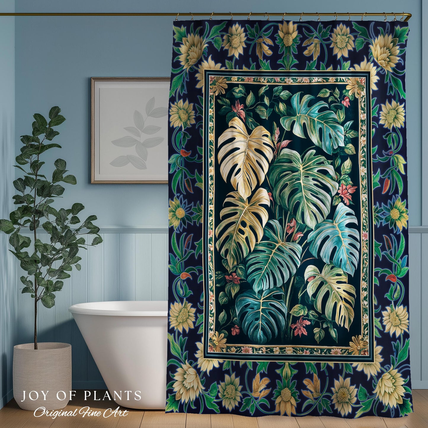 Elegant Jungle Leaves Shower Curtain | Dreamy Cottagecore Maximalist Decor for Houseplant Lover Cute Forestcore Woodland Jungle Bathroom |