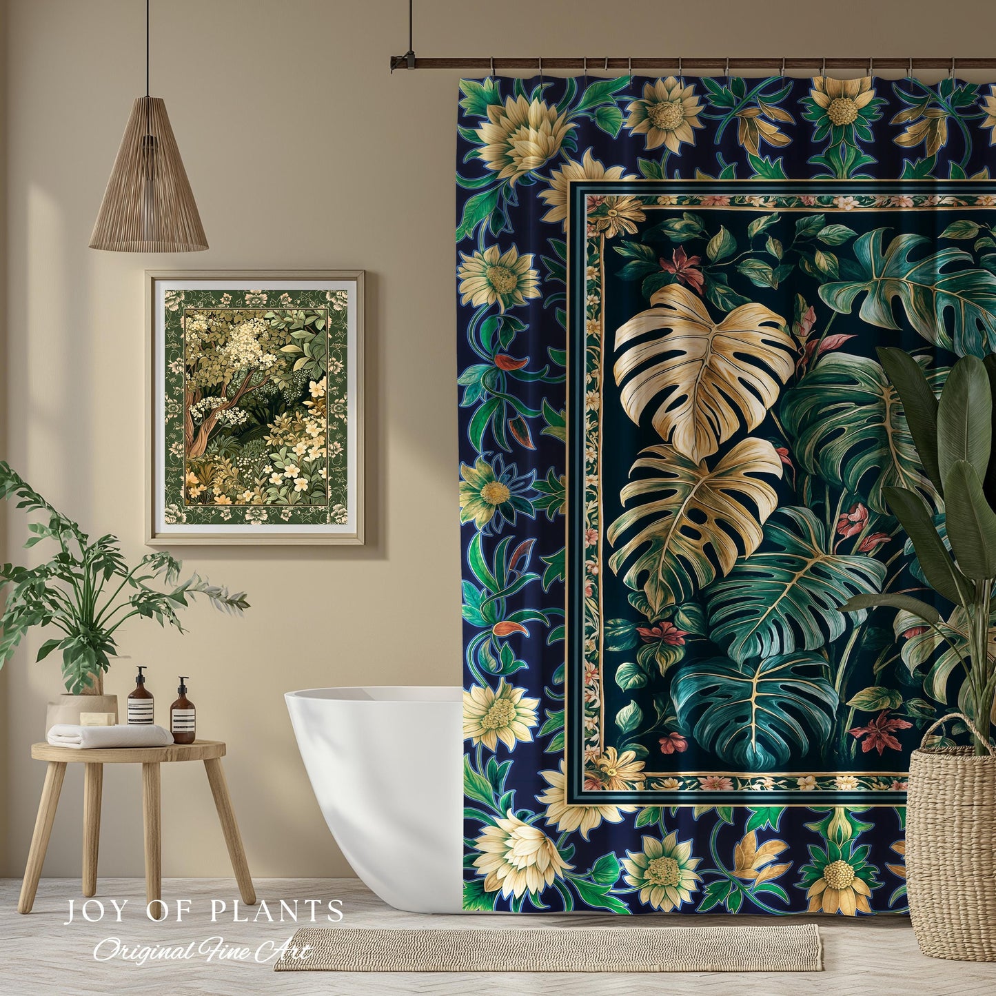 Elegant Jungle Leaves Shower Curtain | Dreamy Cottagecore Maximalist Decor for Houseplant Lover Cute Forestcore Woodland Jungle Bathroom |