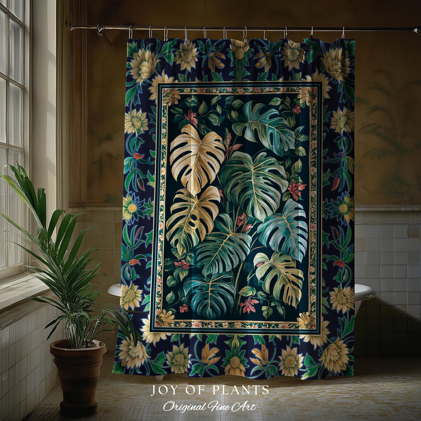 Elegant Jungle Leaves Shower Curtain | Dreamy Cottagecore Maximalist Decor for Houseplant Lover Cute Forestcore Woodland Jungle Bathroom |