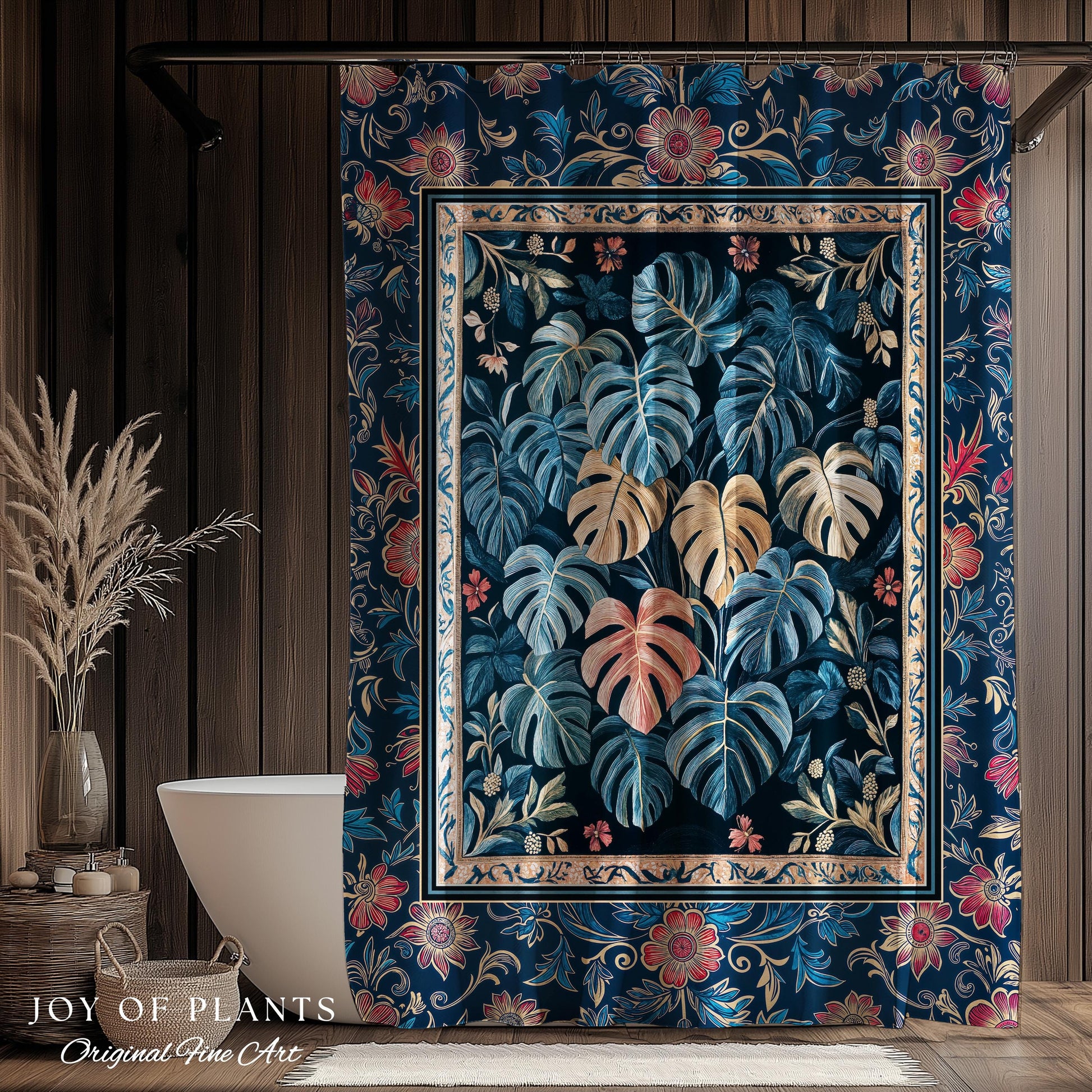 Serene Monstera Forest Shower Curtain | Enchanted Tropigoth Bathroom Whimsical Cottagecore Houseplant Lover Mystic Aesthetic Boho Colorful |