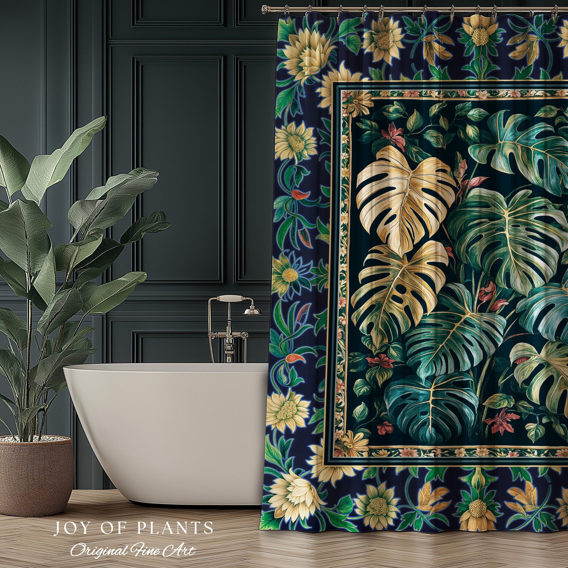 Elegant Jungle Leaves Shower Curtain | Dreamy Cottagecore Maximalist Decor for Houseplant Lover Cute Forestcore Woodland Jungle Bathroom |