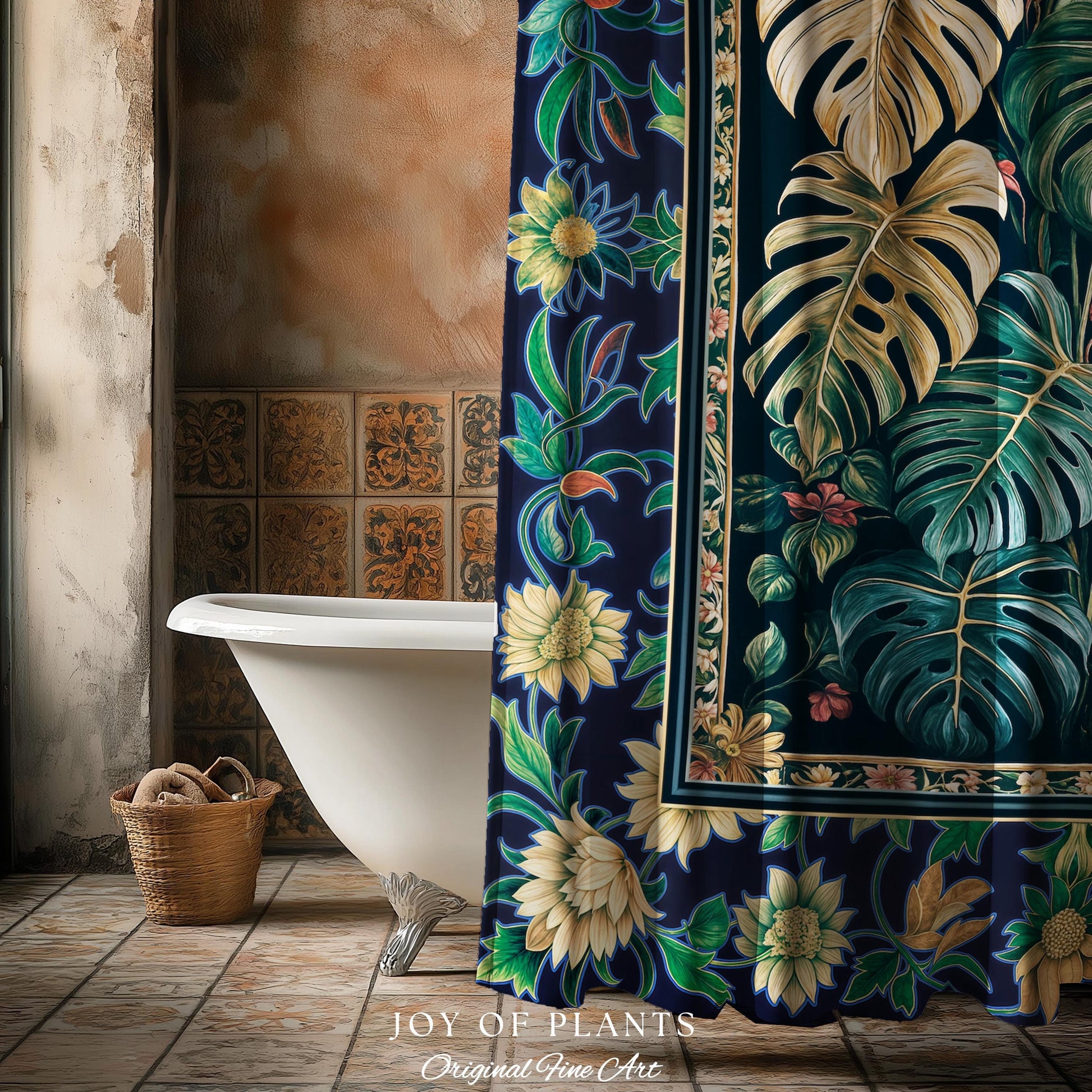 Elegant Jungle Leaves Shower Curtain | Dreamy Cottagecore Maximalist Decor for Houseplant Lover Cute Forestcore Woodland Jungle Bathroom |