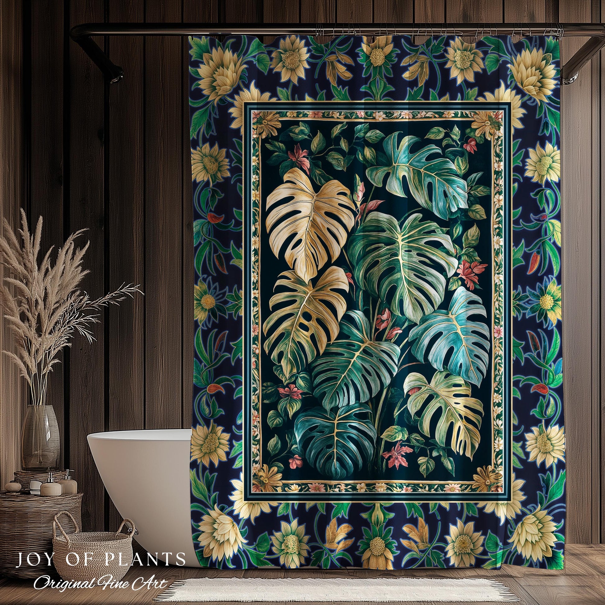 Elegant Jungle Leaves Shower Curtain | Dreamy Cottagecore Maximalist Decor for Houseplant Lover Cute Forestcore Woodland Jungle Bathroom |