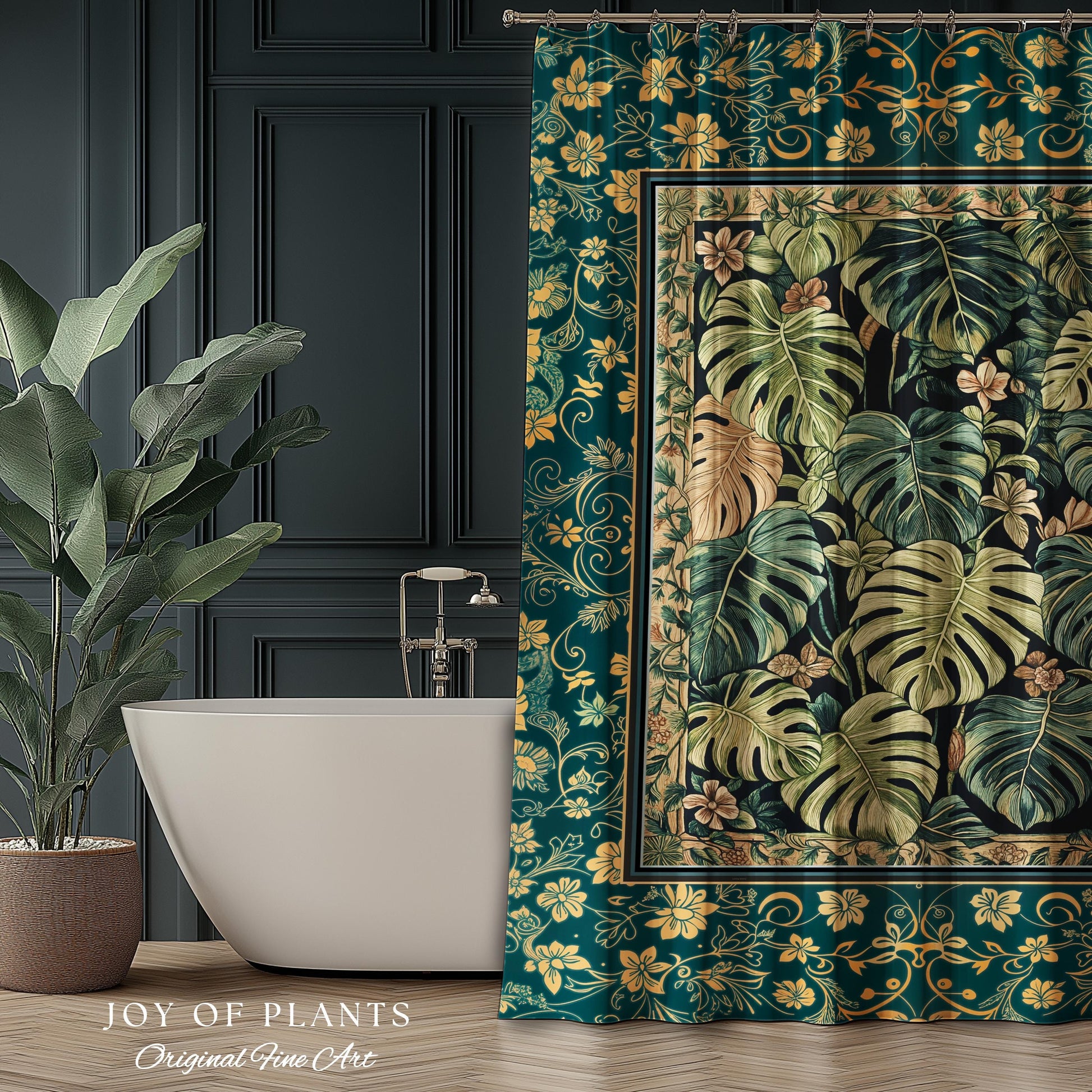 Cozy Plant Bathroom Shower Curtain | Jungle Vibes Dark Academia Houseplant Lover Housewarming Gift Whimsigoth Eclectic Bath Room Botanical |