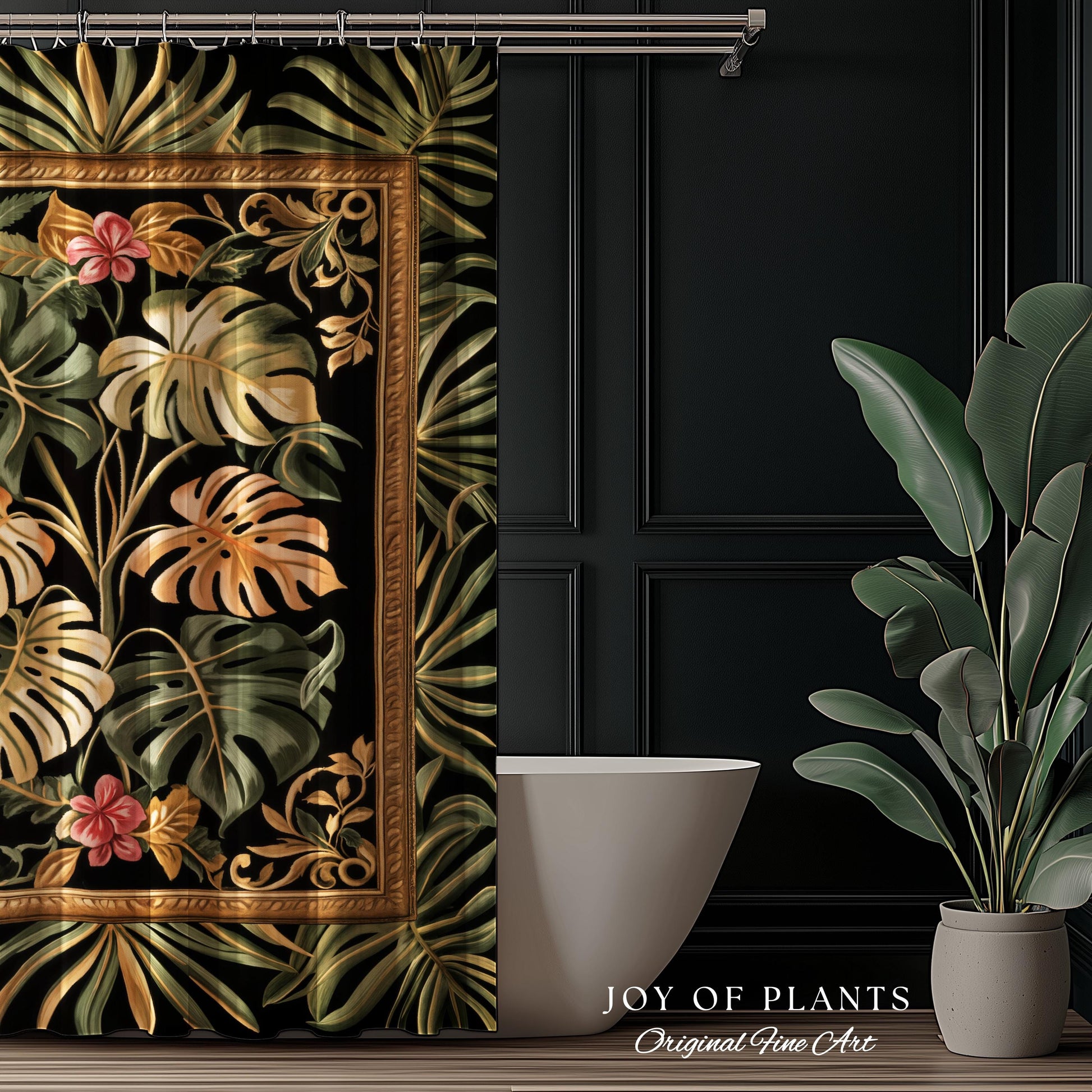 Trendy Tropical Leaves Shower Curtain | Whimsical Monstera Bathroom Decor for Plant Lovers Maximalist Jungle Cottagecore Whimsy Aesthetic |