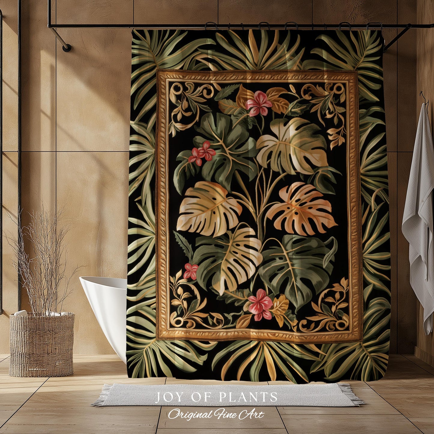 Trendy Tropical Leaves Shower Curtain | Whimsical Monstera Bathroom Decor for Plant Lovers Maximalist Jungle Cottagecore Whimsy Aesthetic |