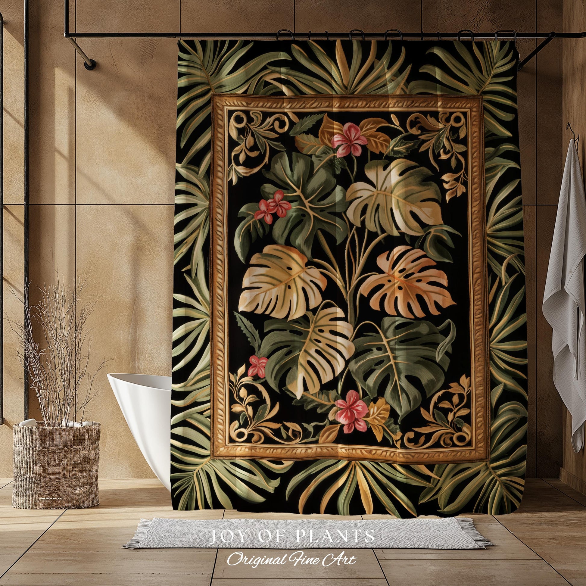 Trendy Tropical Leaves Shower Curtain | Whimsical Monstera Bathroom Decor for Plant Lovers Maximalist Jungle Cottagecore Whimsy Aesthetic |