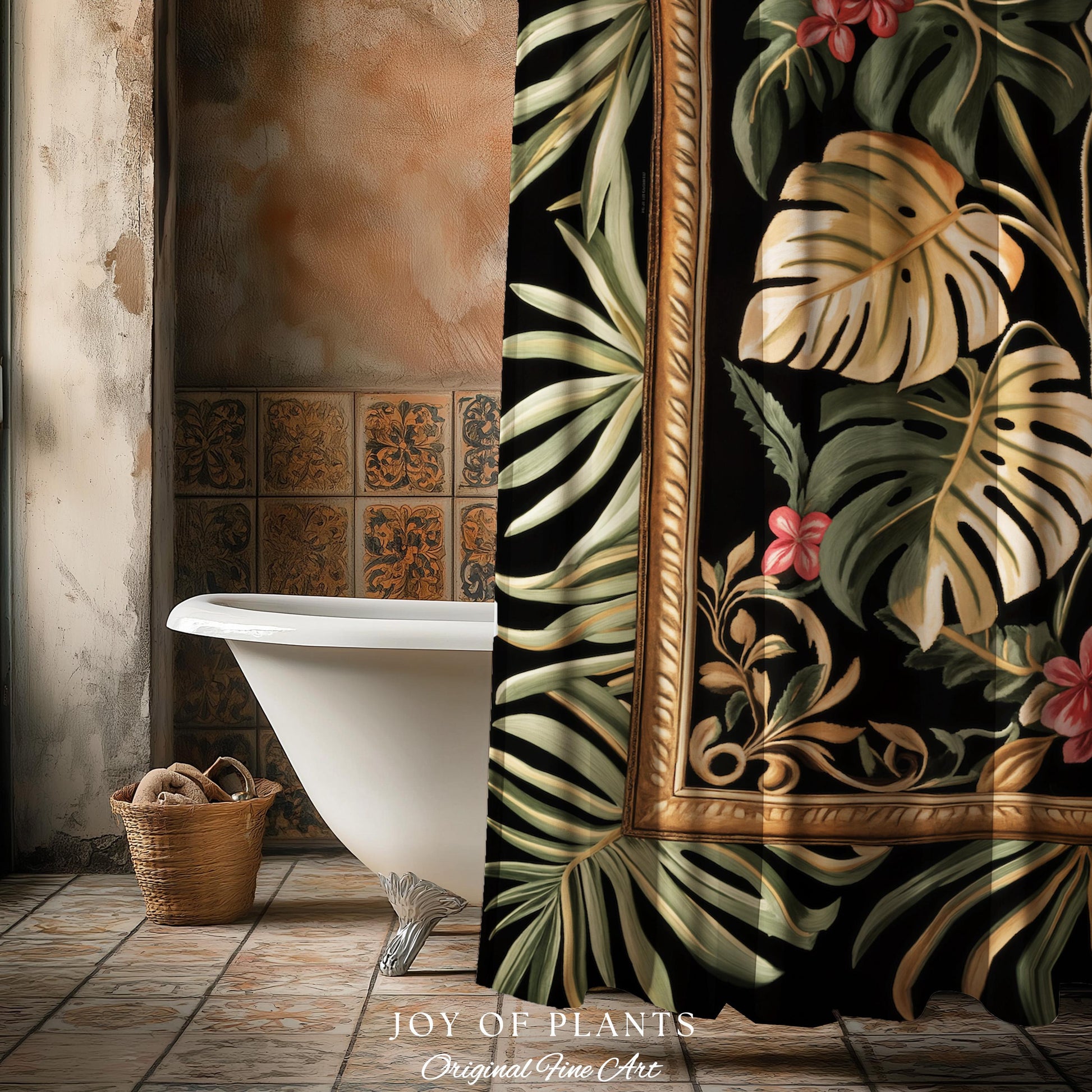 Trendy Tropical Leaves Shower Curtain | Whimsical Monstera Bathroom Decor for Plant Lovers Maximalist Jungle Cottagecore Whimsy Aesthetic |