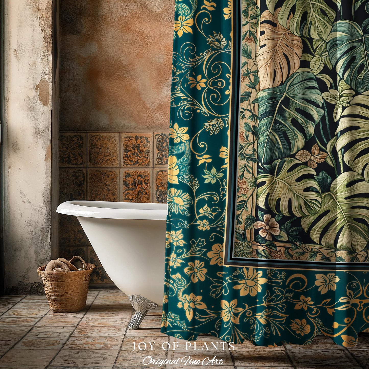 Cozy Plant Bathroom Shower Curtain | Jungle Vibes Dark Academia Houseplant Lover Housewarming Gift Whimsigoth Eclectic Bath Room Botanical |