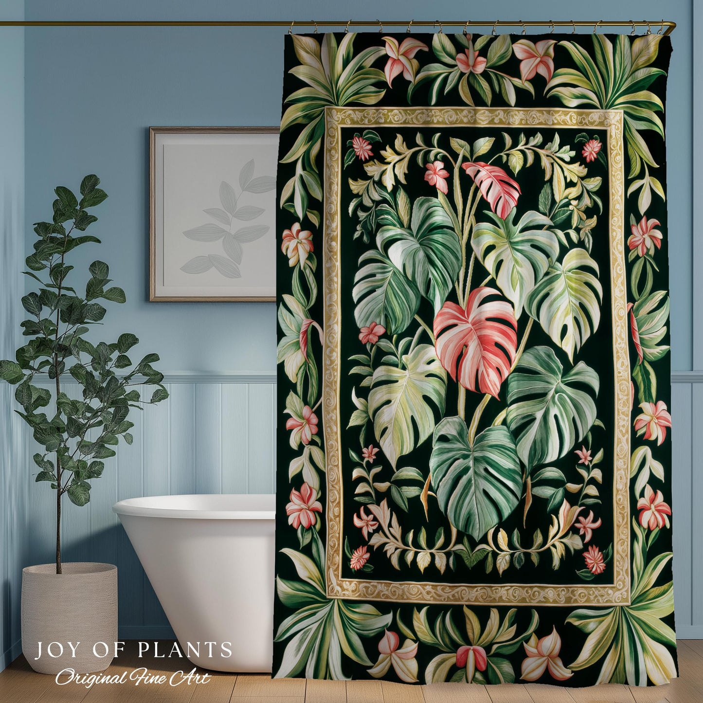 Earthy Vibes Monstera Shower Curtain | Cozy Forestcore Vintage Summer Bedspread Tropical Goth Aesthetic Cottagecore Leafy Bathroom