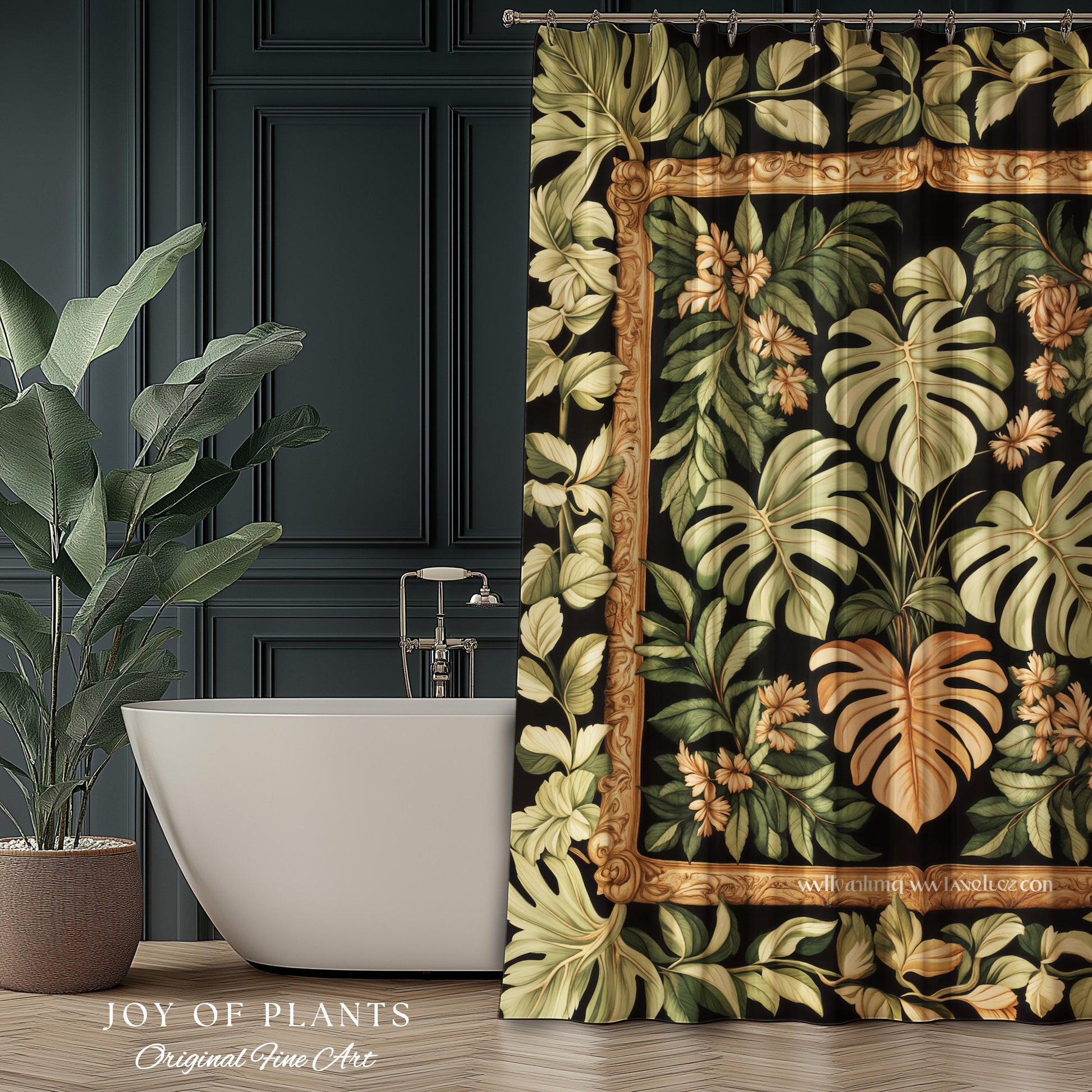 Forestcore Tropigoth Shower Curtain | Jungle Whimsy Dark Academia Bathroom Cottagecore Houseplant Lover Maximalist Botanical Monstera Boho |
