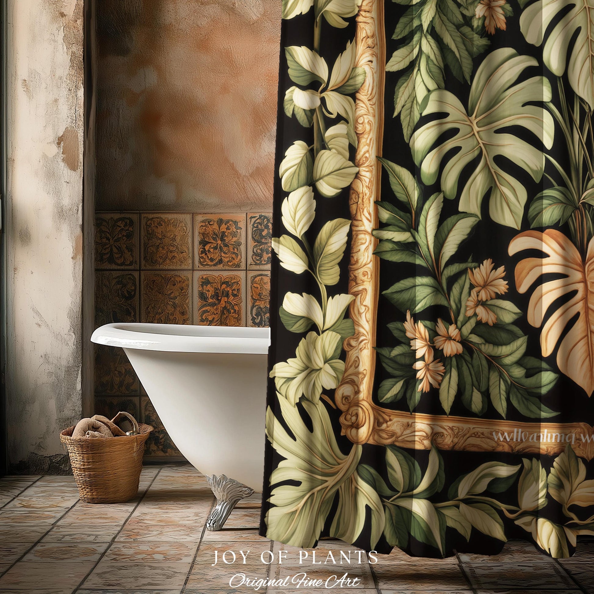 Forestcore Tropigoth Shower Curtain | Jungle Whimsy Dark Academia Bathroom Cottagecore Houseplant Lover Maximalist Botanical Monstera Boho |