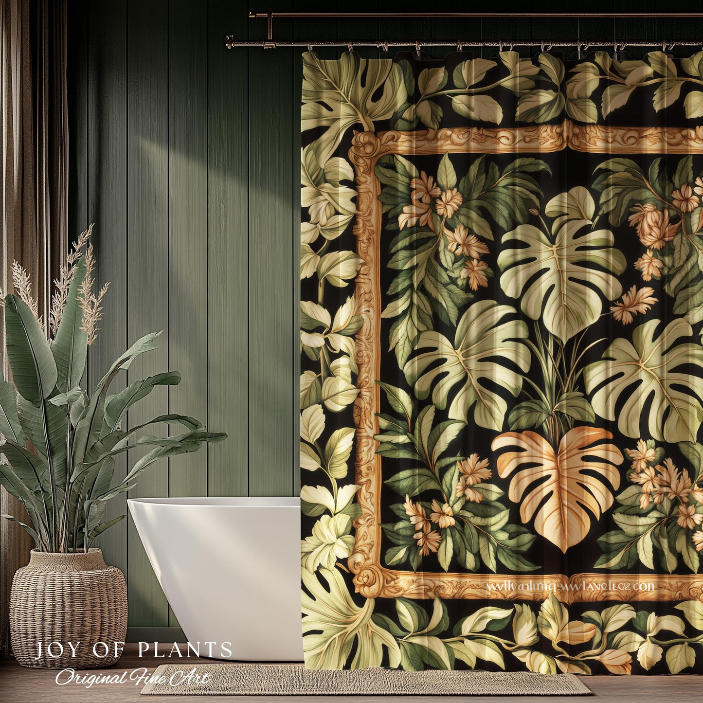 Forestcore Tropigoth Shower Curtain | Jungle Whimsy Dark Academia Bathroom Cottagecore Houseplant Lover Maximalist Botanical Monstera Boho |