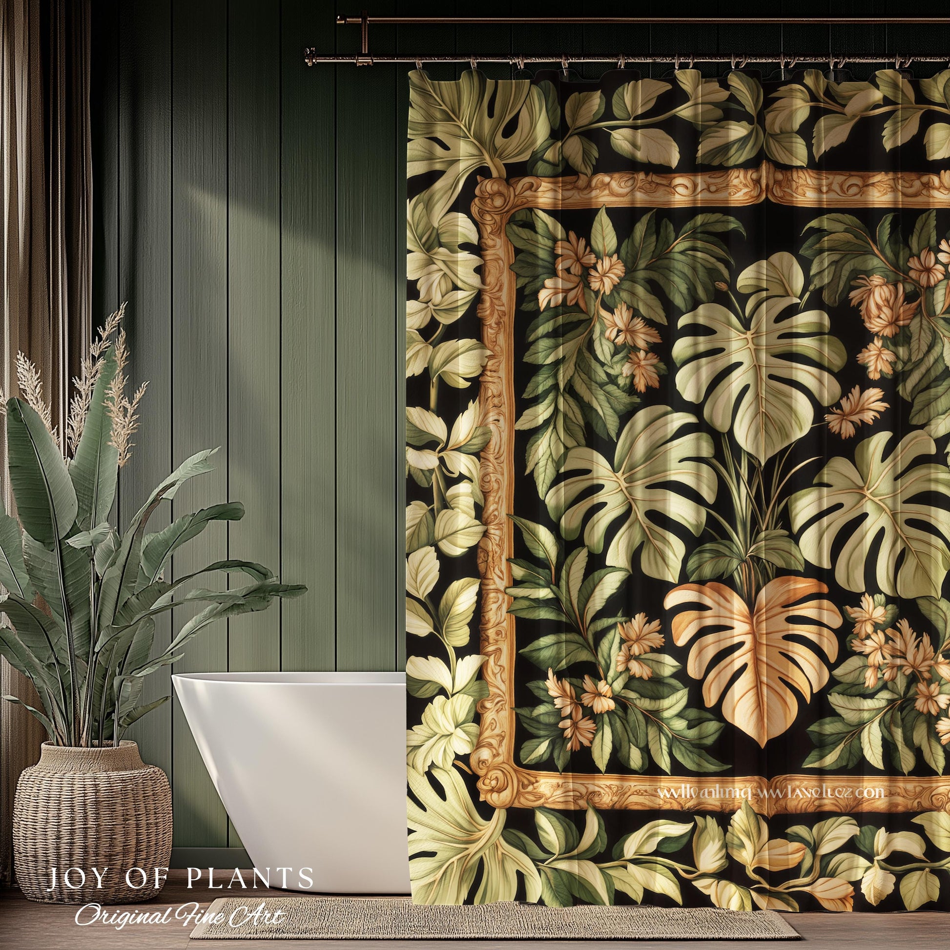 Forestcore Tropigoth Shower Curtain | Jungle Whimsy Dark Academia Bathroom Cottagecore Houseplant Lover Maximalist Botanical Monstera Boho |